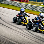 **Team KartRider strategizing drift boosts and nitro usage around a hairpin turn on Sepang International Circuit, Malaysia.** (Focus on teamwork, drifting, nitro, Malaysian context)