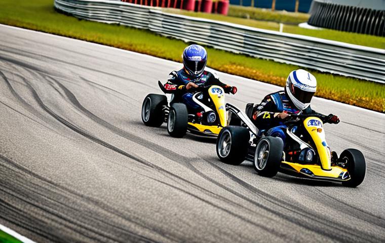 **Team KartRider strategizing drift boosts and nitro usage around a hairpin turn on Sepang International Circuit, Malaysia.** (Focus on teamwork, drifting, nitro, Malaysian context)