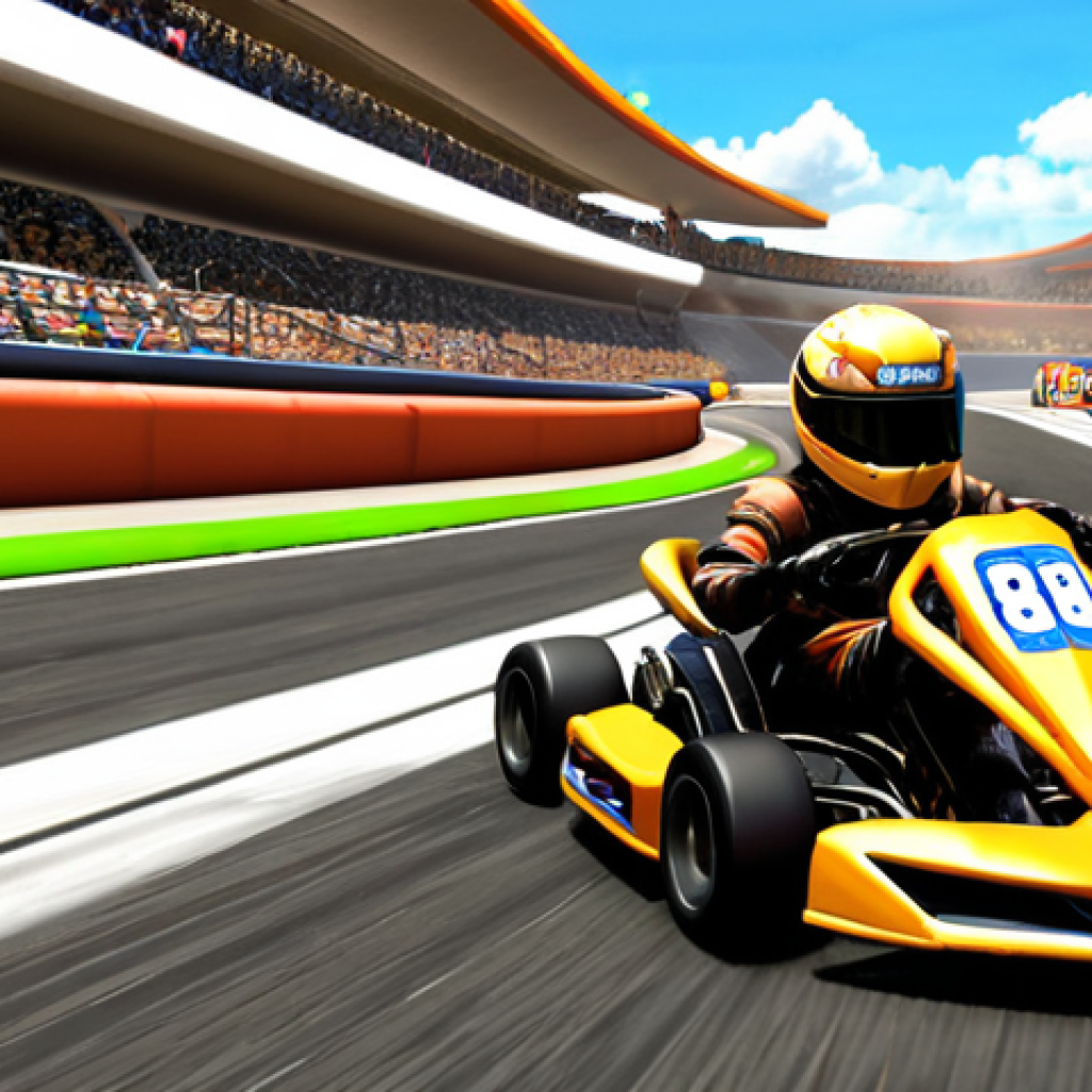**

A vibrant, action-packed scene from KartRider. A kart, noticeably enhanced with a "Hyper Acceleration" item effect (glowing trails, speed lines), is drifting smoothly around a tight corner. Focus on the speed and control. The driver has a determined expression. The background shows a challenging track with sharp turns and other racers trying to keep up. Consider adding UI elements like a boost meter filling up. The style should be energetic and colorful, reflecting the excitement of using the new item.

**