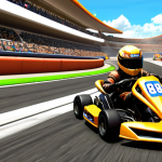 **

A vibrant, action-packed scene from KartRider. A kart, noticeably enhanced with a "Hyper Acceleration" item effect (glowing trails, speed lines), is drifting smoothly around a tight corner. Focus on the speed and control. The driver has a determined expression. The background shows a challenging track with sharp turns and other racers trying to keep up. Consider adding UI elements like a boost meter filling up. The style should be energetic and colorful, reflecting the excitement of using the new item.

**