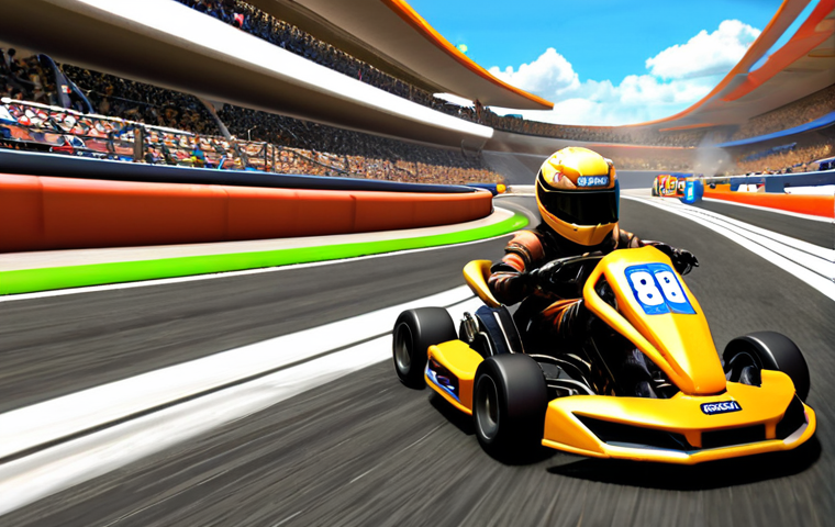 **

A vibrant, action-packed scene from KartRider. A kart, noticeably enhanced with a "Hyper Acceleration" item effect (glowing trails, speed lines), is drifting smoothly around a tight corner. Focus on the speed and control. The driver has a determined expression. The background shows a challenging track with sharp turns and other racers trying to keep up. Consider adding UI elements like a boost meter filling up. The style should be energetic and colorful, reflecting the excitement of using the new item.

**