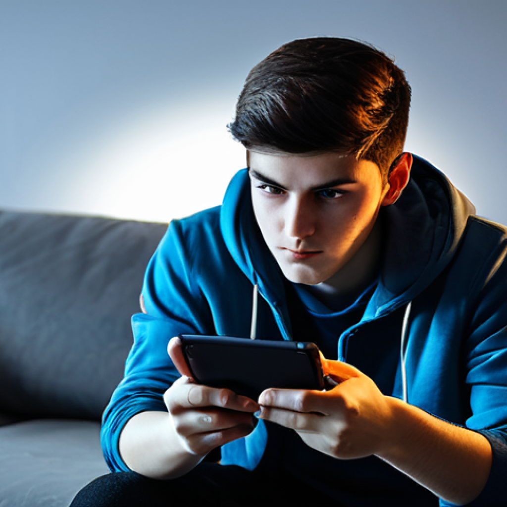 A focused young adult gamer, gender-neutral appearance, in casual, modest clothing, sitting comfortably and deeply concentrated while holding a mobile phone or tablet, with thumbs poised for control. The screen of the device subtly glows with vibrant racing game elements, indicating active gameplay. The setting is a clean, modern home or a well-lit gaming area, with soft ambient light creating a focused atmosphere. The gamer's expression shows intense concentration and skill. Professional photography, high-resolution, sharp focus, natural pose, perfect anatomy, correct proportions, well-formed hands, proper finger count, natural body proportions, fully clothed, modest clothing, appropriate attire, professional dress, safe for work, appropriate content, family-friendly.