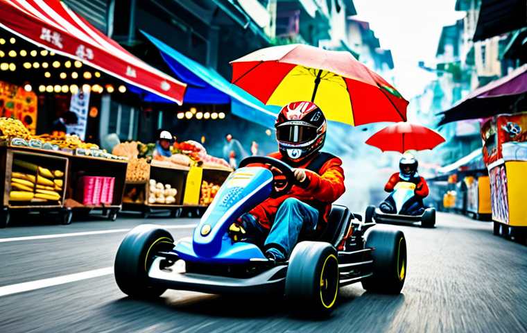 Dynamic Kart Race**

"A high-speed kart race through a vibrant Malaysian city street market, fully clothed racers in uniquely designed karts, sparks and smoke effects, appropriate attire, bustling market background with food stalls and colorful umbrellas, safe for work, perfect anatomy, correct proportions, professional digital art, high quality, family-friendly, modest."

**