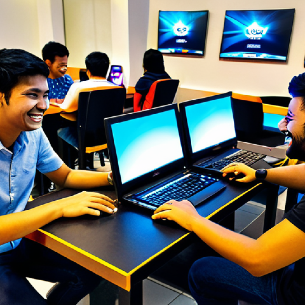 **

"A group of friends, fully clothed in casual and modest clothing, playing KartRider on their computers in a brightly lit, modern gaming cafe in Kuala Lumpur, Malaysia. Laptops displaying the game screen, smiles and laughter, focus on teamwork and friendly competition, safe for work, appropriate content, professional, natural pose, correct proportions, well-formed hands."

**