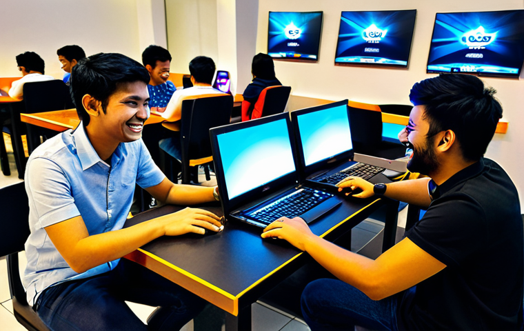 **

"A group of friends, fully clothed in casual and modest clothing, playing KartRider on their computers in a brightly lit, modern gaming cafe in Kuala Lumpur, Malaysia. Laptops displaying the game screen, smiles and laughter, focus on teamwork and friendly competition, safe for work, appropriate content, professional, natural pose, correct proportions, well-formed hands."

**