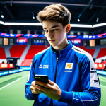 KartRider Rush+ Esports Athlete**

"A professional KartRider Rush+ esports player, fully focused, wearing a team jersey, in a brightly lit gaming arena during a tournament, surrounded by screens and cheering fans, holding a smartphone, modest clothing, appropriate attire, safe for work, perfect anatomy, natural proportions, professional photography, high quality."

**