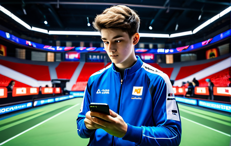 KartRider Rush+ Esports Athlete**

"A professional KartRider Rush+ esports player, fully focused, wearing a team jersey, in a brightly lit gaming arena during a tournament, surrounded by screens and cheering fans, holding a smartphone, modest clothing, appropriate attire, safe for work, perfect anatomy, natural proportions, professional photography, high quality."

**